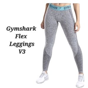 Gymshark Flex V3 Leggings Marled Gray Teal Band Mid Rise Contour Leggings Size S